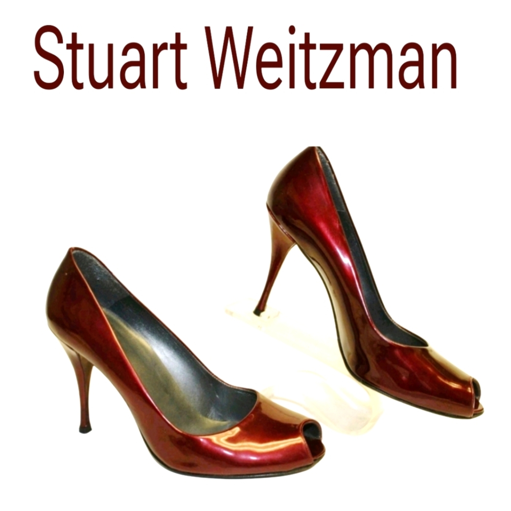 Stuart Weitzman Burgundy Peep-Toe Heels 8.5 😍